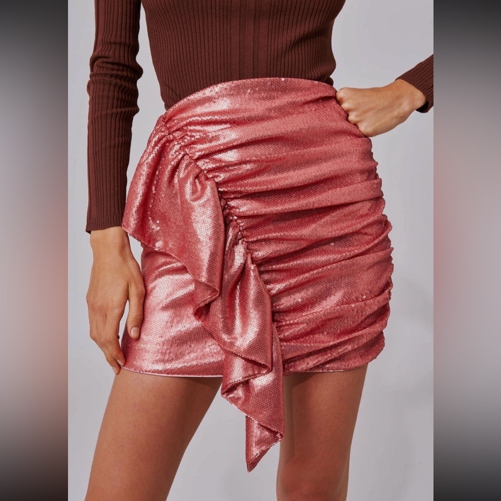 C/MEO COLLECTIVE As It Goes Rosewood Pink Sequin Skirt Size Small S
